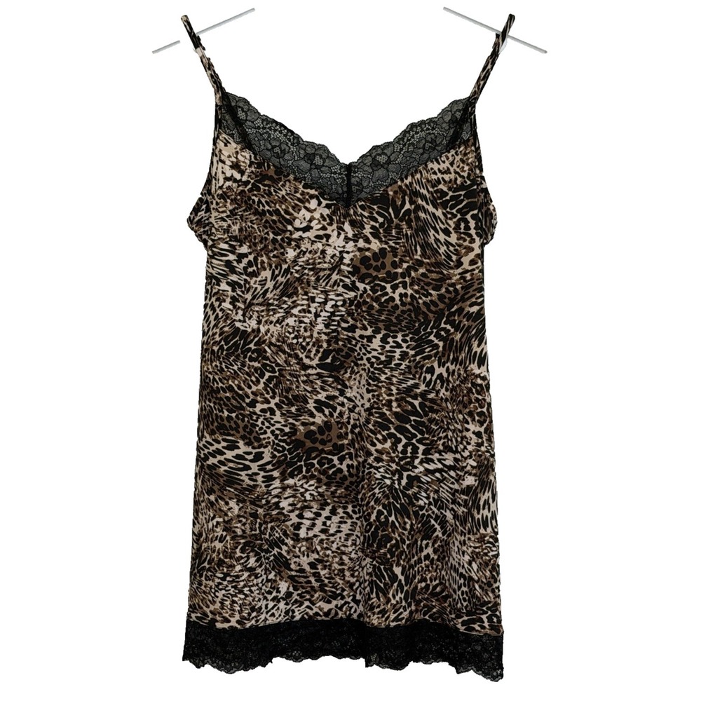 In Bloom by Jonquill Y2K Cami Tank Top Small Lingerie Lace Trim Leopard Festival